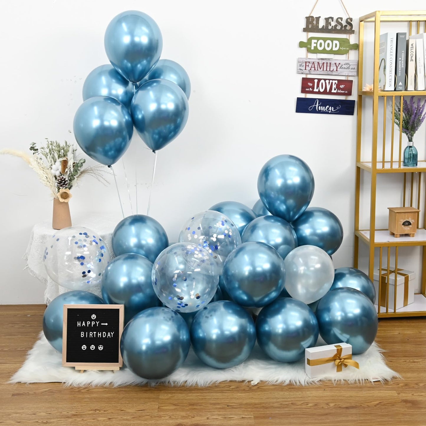 Jobkoo Blue Metallic Balloons, 50Pcs 10Inch Chrome Blue Balloons Metallic Blue Party Balloons Dark Peacock Blue Chrome Helium La