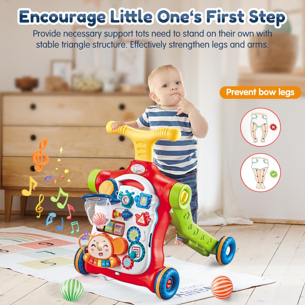 Baby Walker 5 In 1,Vatos Sit-To-Stand Learning Walker,Assemble As Scooter/Balance Bike/Push Walker/Activity Table/Detachable Pan
