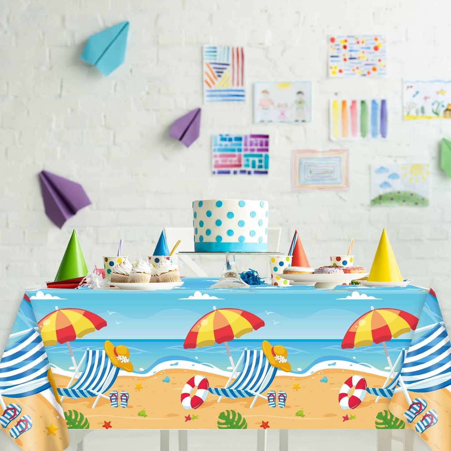 3 Pieces Summer Beach Tablecloths For Hawaiian Decorations Plastic Disposable Pool Surfboard Party Table Covers For Rectangle Tables Birthday Baby Shower Party Supplies Favors, 54 X 108 Inches