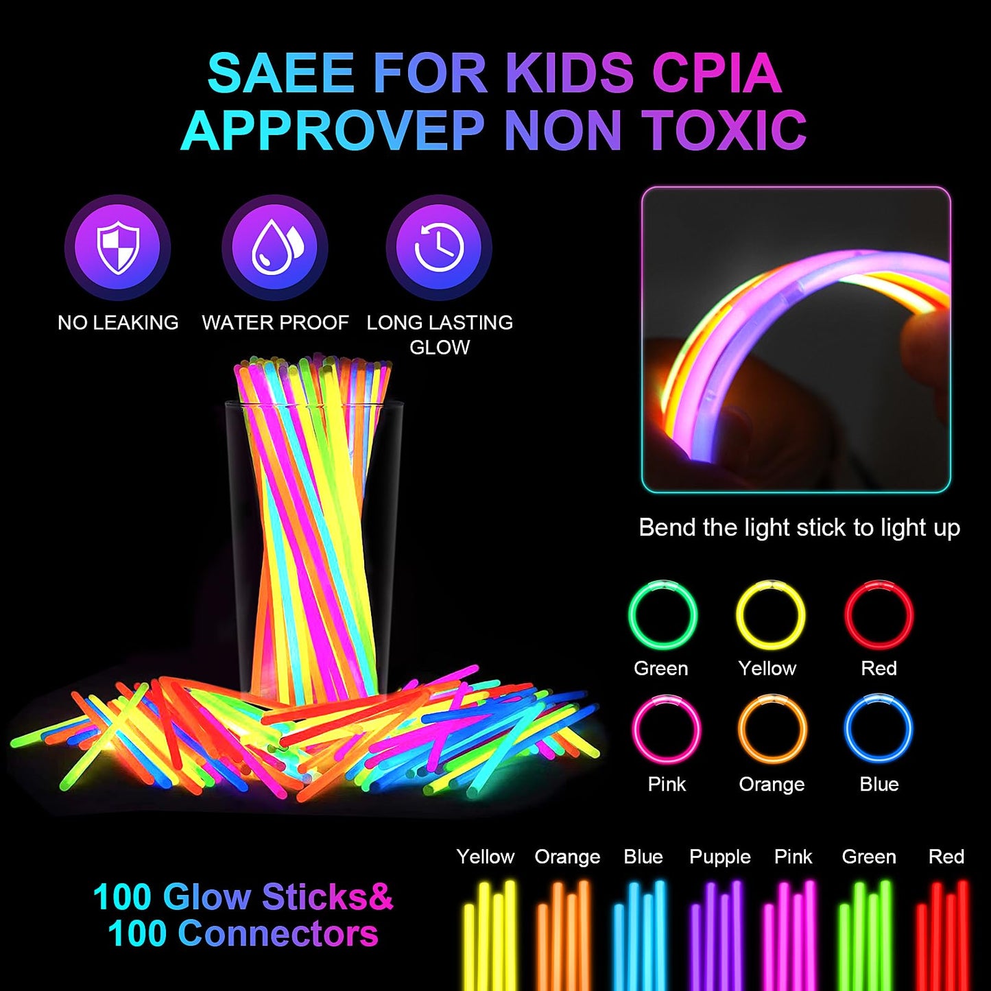 Shqdd136Pcs Glow In The Dark Party Supplies,Halloween Party Supplies, 12Pcs Foam Glow Sticks, 12Pcs Led Glasses, 12Pcs Bunny Ear
