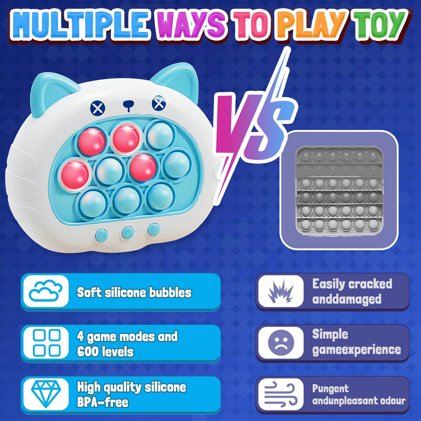 Thinhous Fast Push Game Light Up Toy - Electric Handheld Pop Game Sensory Fidget Toys With Music, Quick Push Bubble Games Birthd