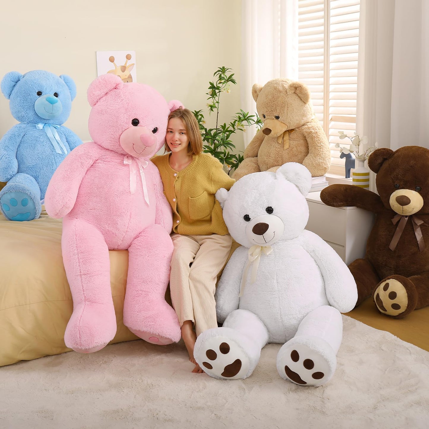 Tezituor Giant Teddy Bear 5 Feet Tall - Pink Life Size Teddy Bear Stuffed Animals 59' - Fluffy Huge Teddy Bear With Footprints - Valentines Day Gift For Girlfriend