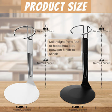 Yaocom 12 Pcs Doll Stand Action Figure Stands with Expandable Waist Wire for 8 to 12 Dolls and Action Figure (Black, White)