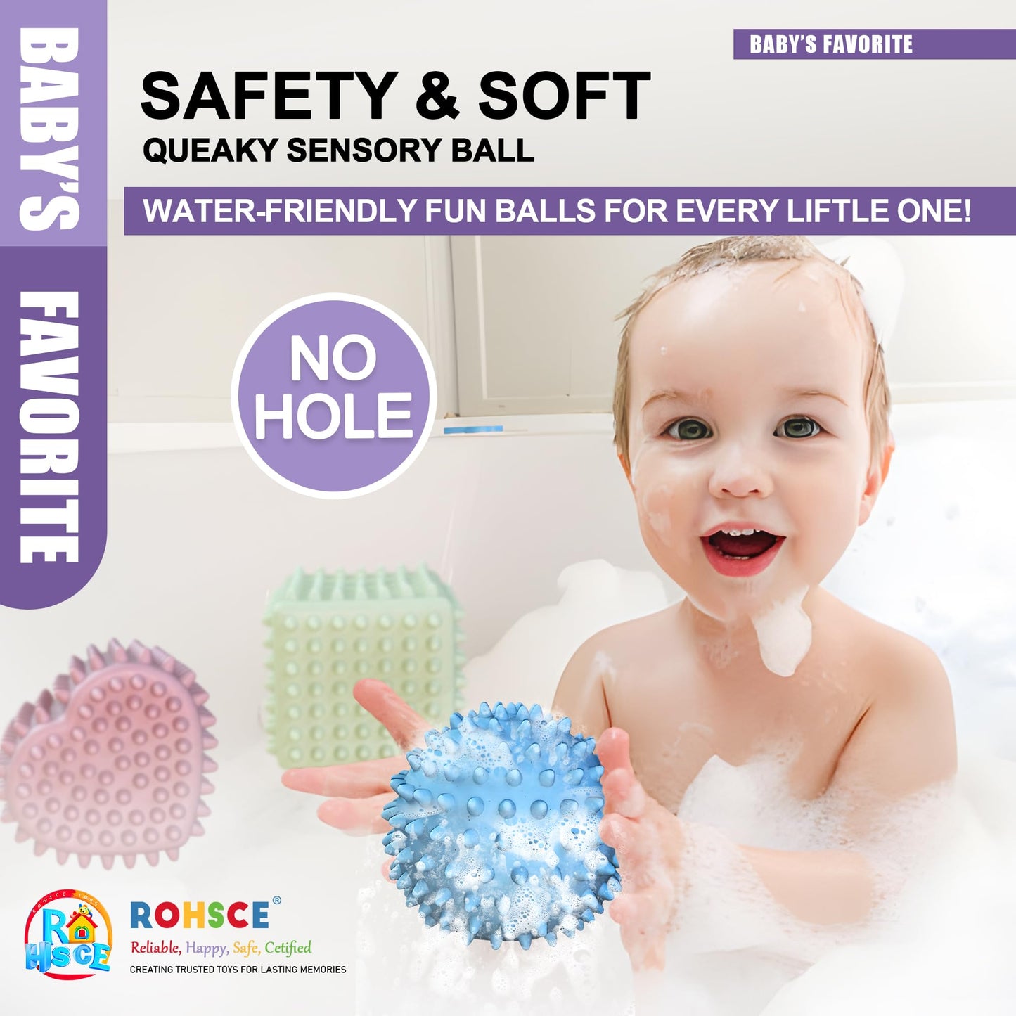 Rohsce Soft Spiky Sensory Balls - No Hole Wheat Straw Soft Toys For Toddlers 1-3 Multicolor Bath Gifts Montessori Toys Baby Ball