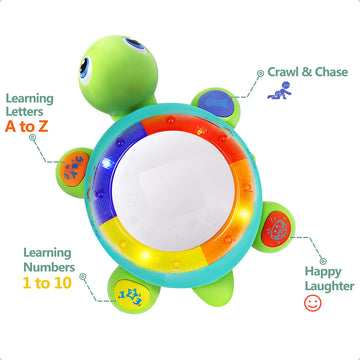 iPlay, iLearn Baby Musical Turtle Toy - Bilingual Learning, Light & Sound, Large, Yellow, Ideal for 6-12 Months, Educational Gift