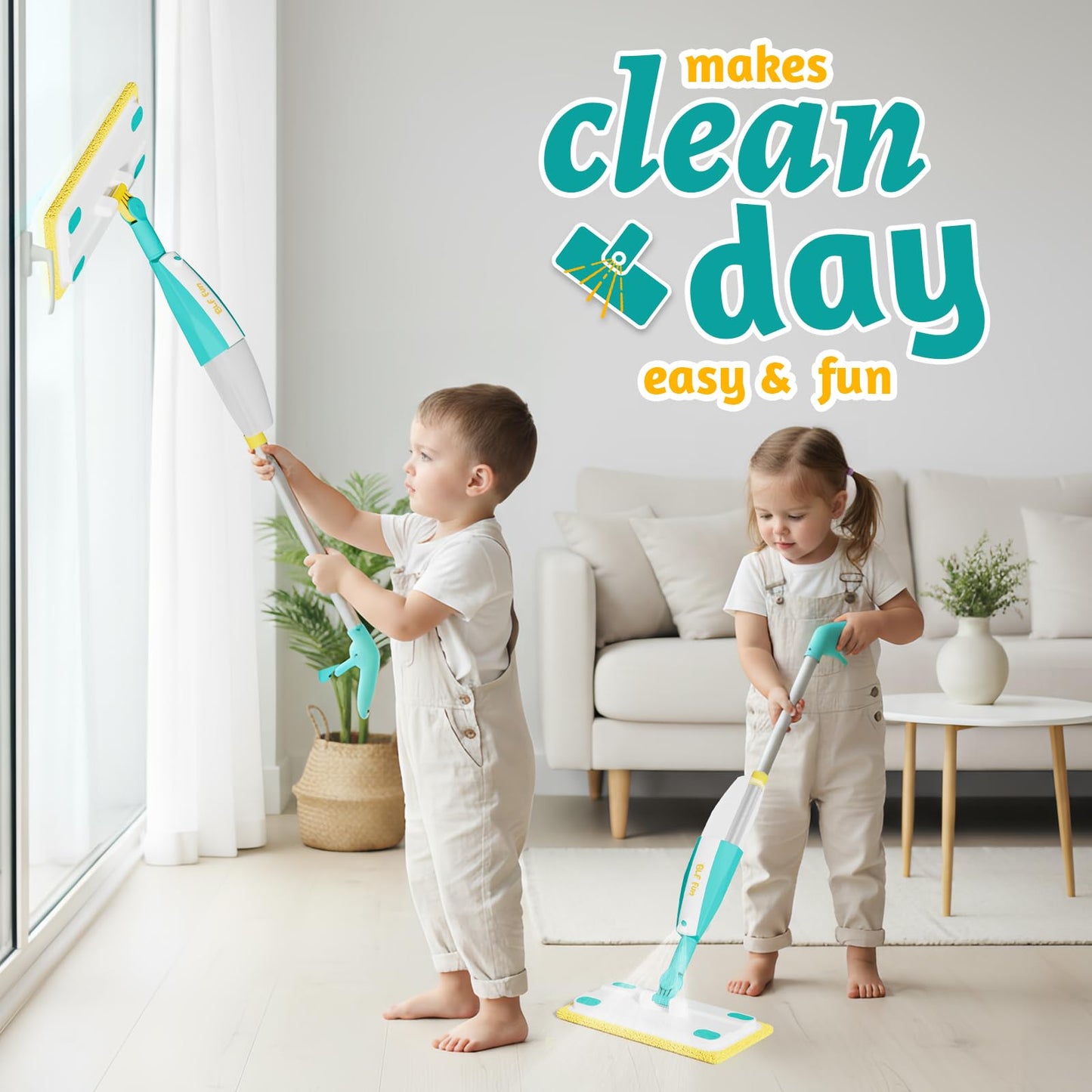 BLF FUN Spray Mop for Kids - Real Water Sprayer Cleaning Set, Montessori Toy for Ages 3-6, Green, Model PTD06-2L-1