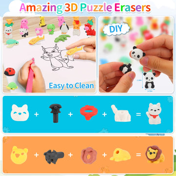 LanMa 98 Pcs Animal Erasers - Desk Pets & Classroom Prizes; Puzzle, Take Apart Animals for Student Rewards, Party Favors & Easte