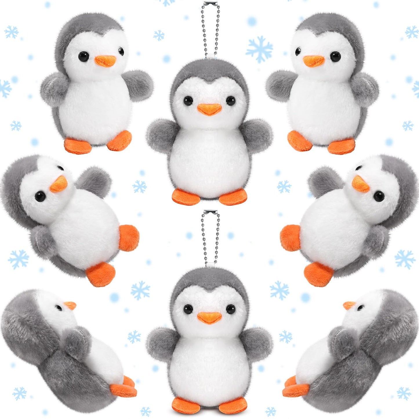 Skylety 8 Pcs Penguin Plush Keychain 4 Inch Stuffed Animal Bulk Small Hanging Stuffed Penguin Doll Mini Soft Companions Gift Present Party Favors For Kid Birthday Decoration(Grey)