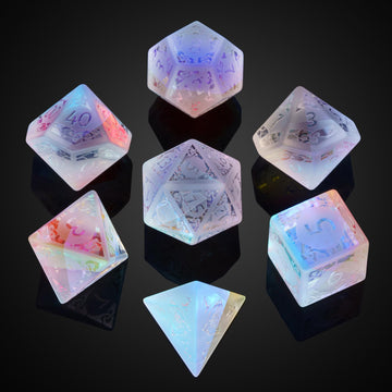 UDIXI Prism Glass DND Dice Set, 7PCS Frosted Glass Dice Rainbow Glass D and D Dice for Dungeons and Dragons Table Games D&D (San