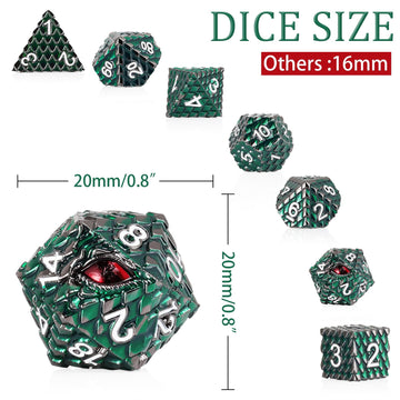 Metal Dice Set D&D,7 PCS Dragon Scale Metallic DND Dice Set,Dragon Eye Metal Dice with Grogeous Gift Case for Dungeons and Drago