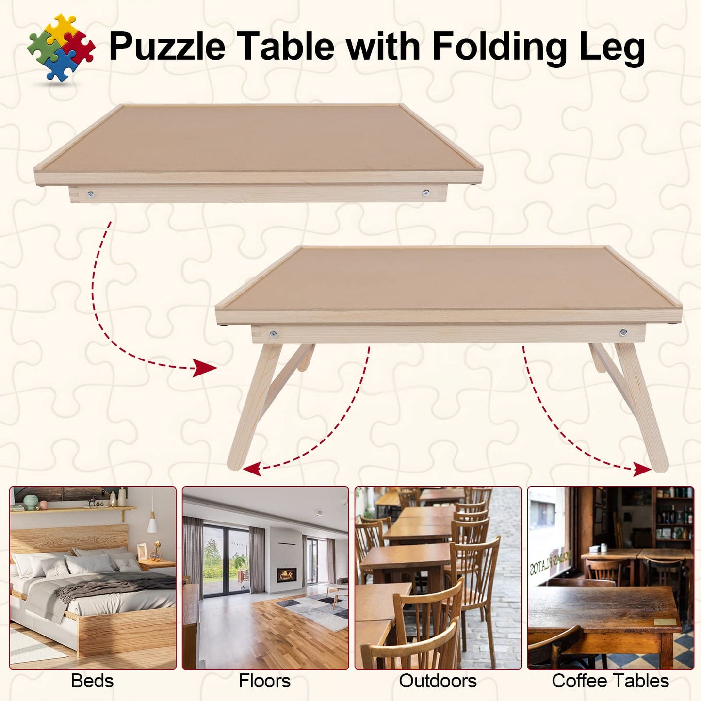 1000 Piece Wooden Folding Puzzle Table with Legs, 22'' x 30'' Jigsaw Puzzle Board with 4 Drawers and Protective Cover Portable J