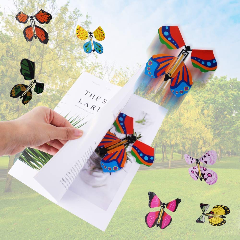 Outee Flying Butterfly Cards - 24 Packs, Large, Colorful, Rubber Band Powered Fairy Toy, Great for Xmas & Teacher Appreciation Gifts