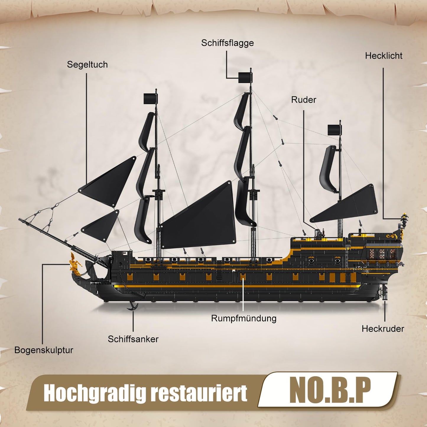 Mould King Pirate Ship Model Building Blocks Kits, Black Pearl Ship Moc Model Set To Build, Large Pirates Ship Boat Model Blocks Assembly Toy For Teens Collections (5266 Pieces)