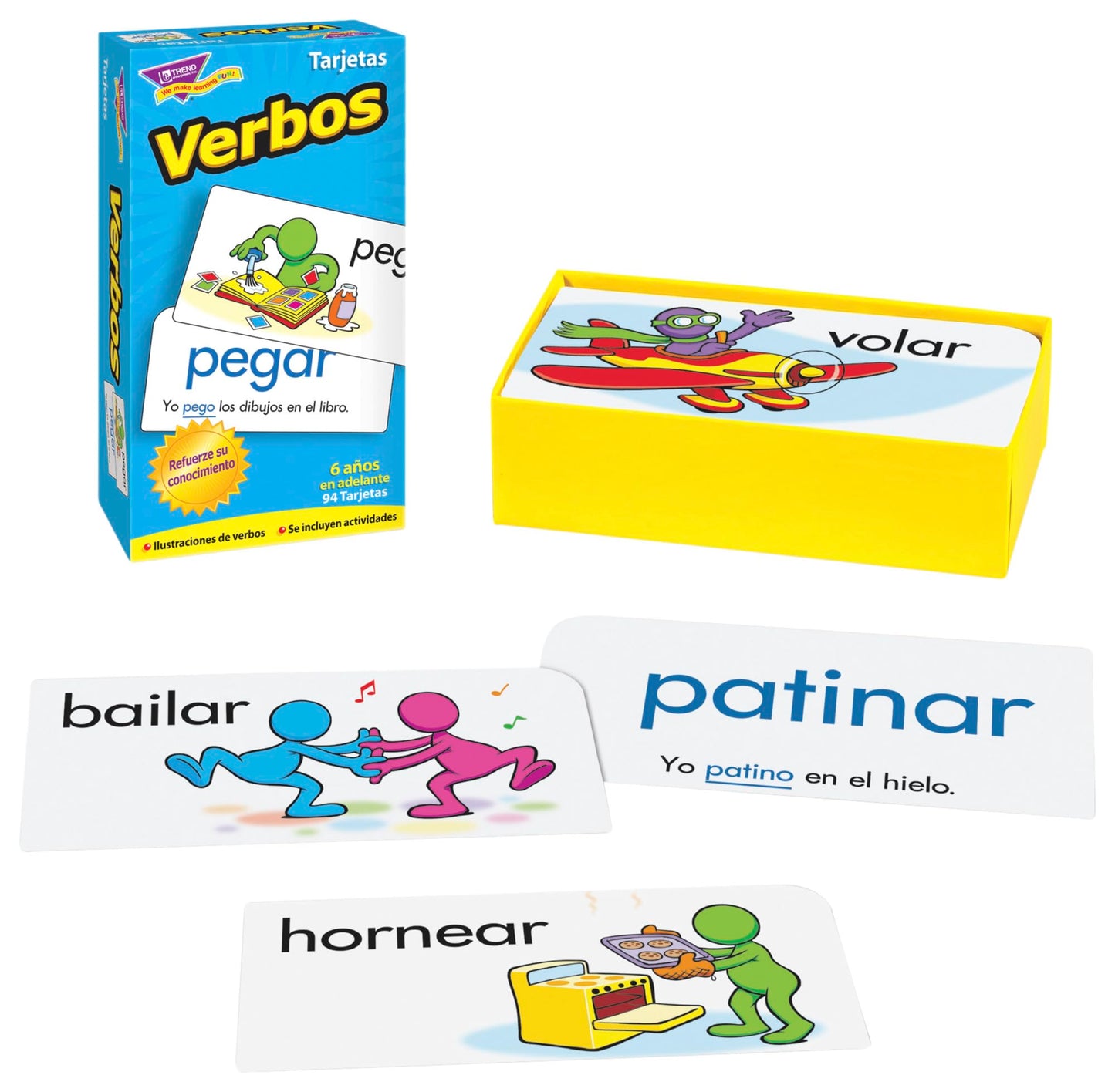 Trend Enterprises: Verbos (Spanish Action Words) Skill Drill Flash Cards, Grow Spanish Fluently, Illustraions With Words & Sample Sentence, 94 Cards Included, For Ages 6 And Up