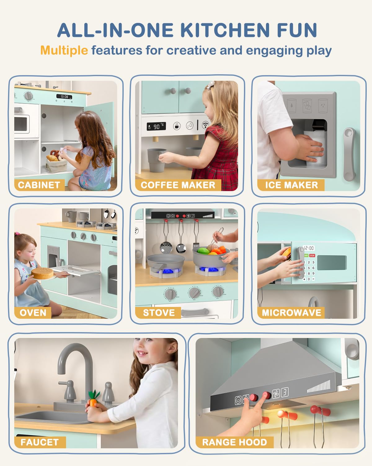 Babytronic Wooden Play Kitchen Set, Pretend Play Kitchen with Lights and Sounds for Kids Ages 3+, Includes Stove, Oven, Microwav