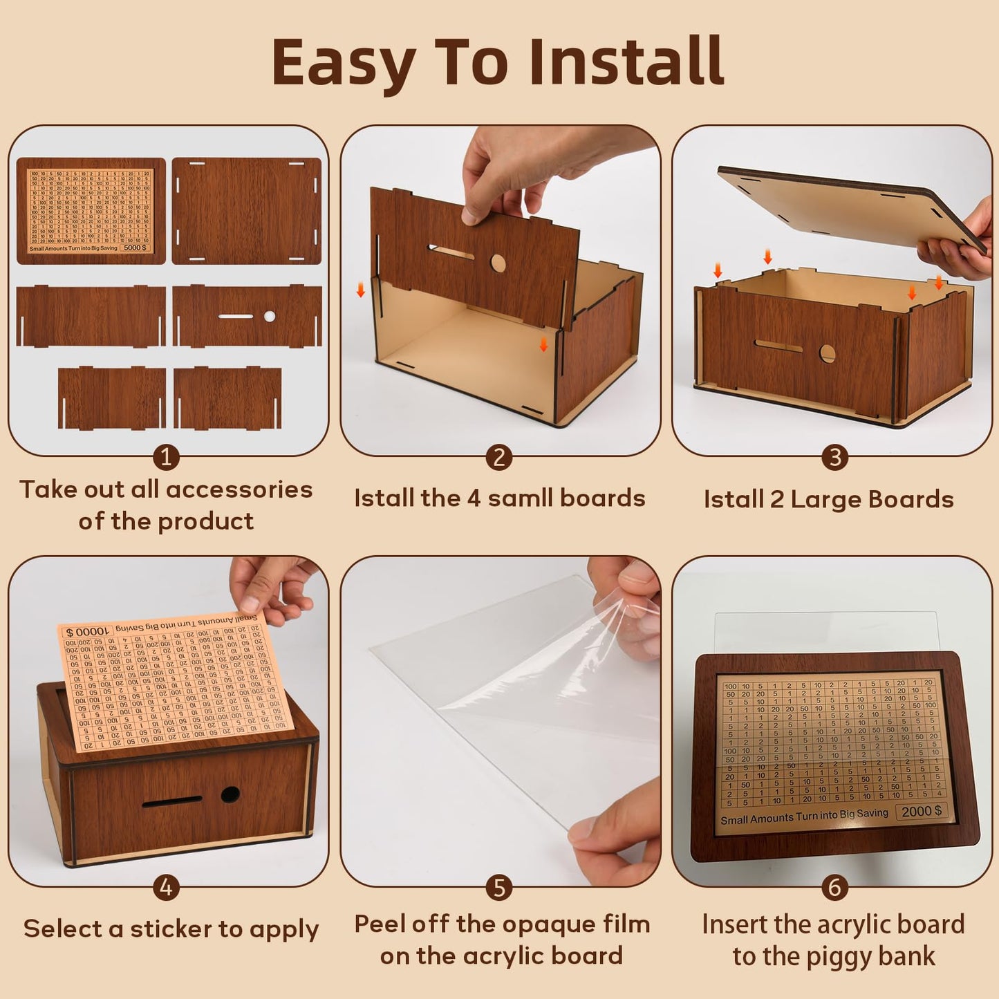 10000 Kakeibo Wooden Money Saving Challenge Box Cash Vault Piggy Bank For Adults Kids Savings Goals Smash Box Saver For Boys And