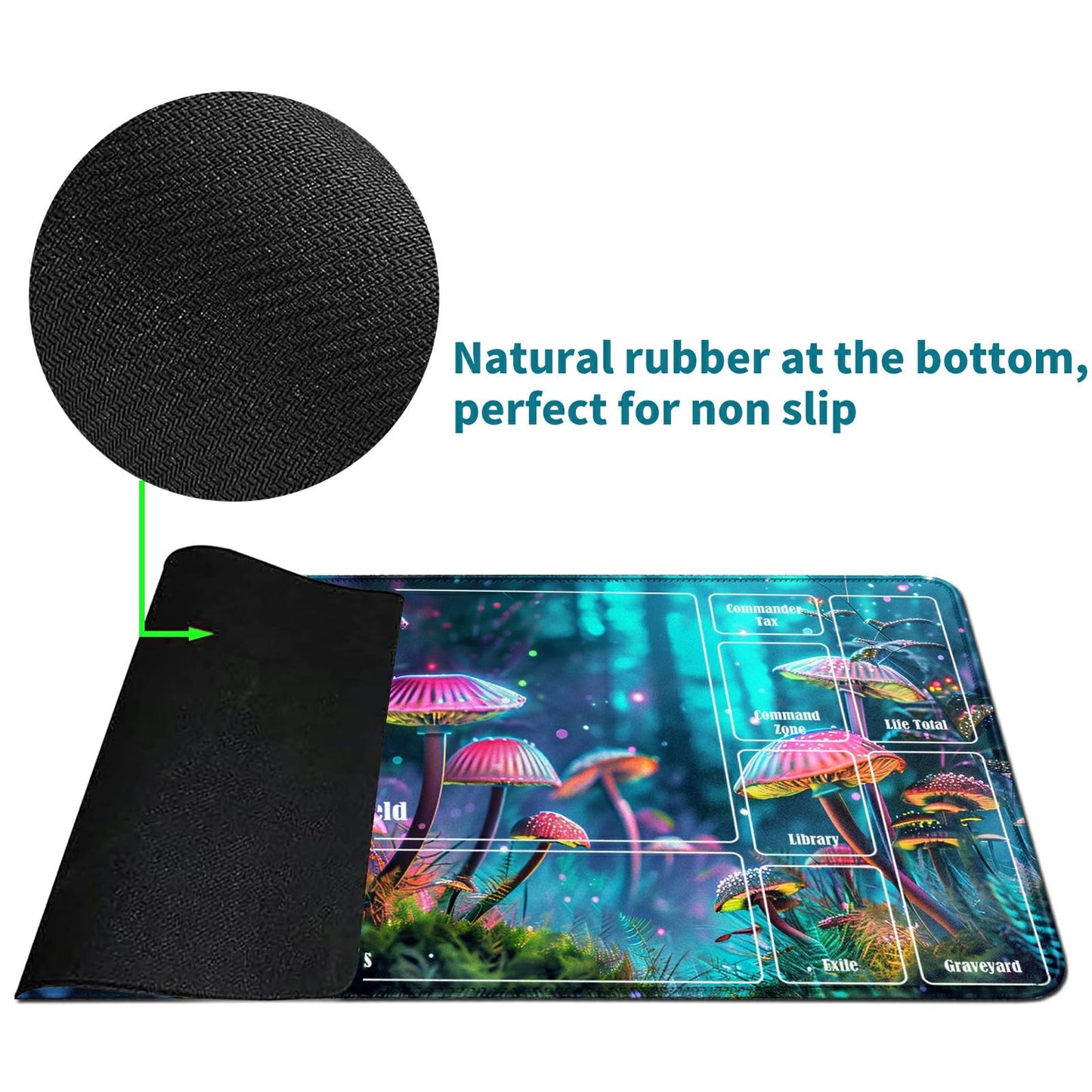 RWUTYTIUL Mushroom Forest Card Playmat - 24 X 14 Inch with Tube Bag, Card Gameplay Mat with Zones for Commander Deck MTG RPG CCG