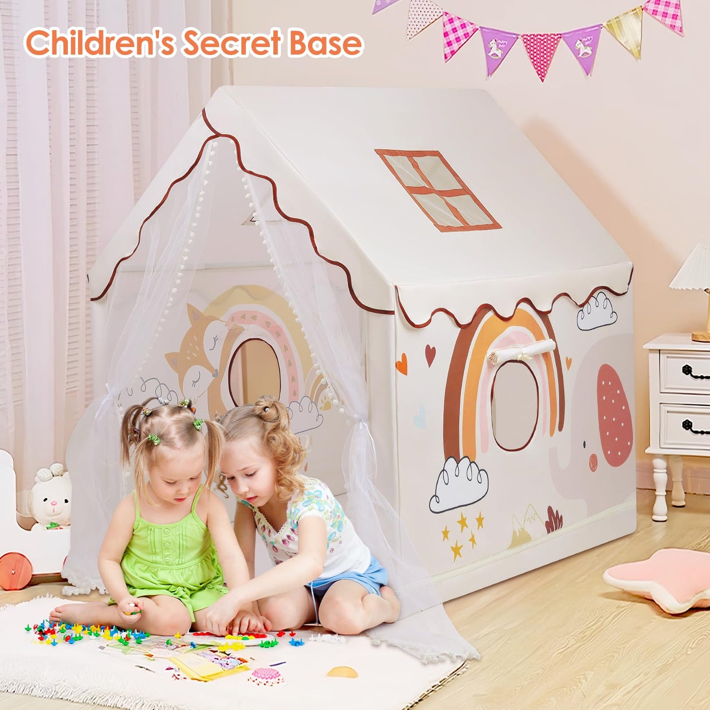 Kids Tent Animals Toddler Tent For Boys Girls,Large And Foldable Kids Playhouse With Windows, Portable And Lightweight Play Tent