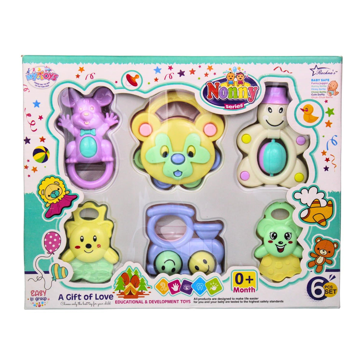 Playngifts Baby Rattle Toy Set For Newborns, 6 Pieces Colorful Infant Teether Rattle Set I Safe & NonToxic Early Learning Toys