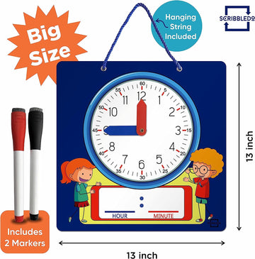 Scribbledo Writable Dry Erase Learning Clock For Kids Write & Wipe Demonstration Clock For Kids Learning To Tell Time Classrooms