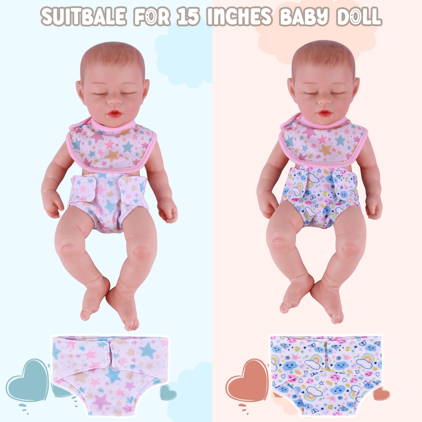 Babeside Baby Doll Accessories Set - 10 Pcs Including Bottles With Disappearing Milk, Pacifier, Bibs, Diapers - Pretend Play Fee