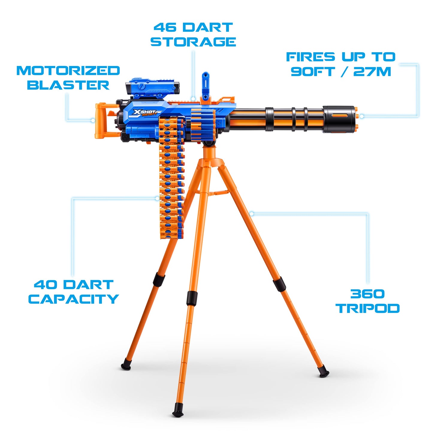 Zuru Xshot Insanity Motorised Gatling Blaster With Tripod Stand Includes 72 Darts
