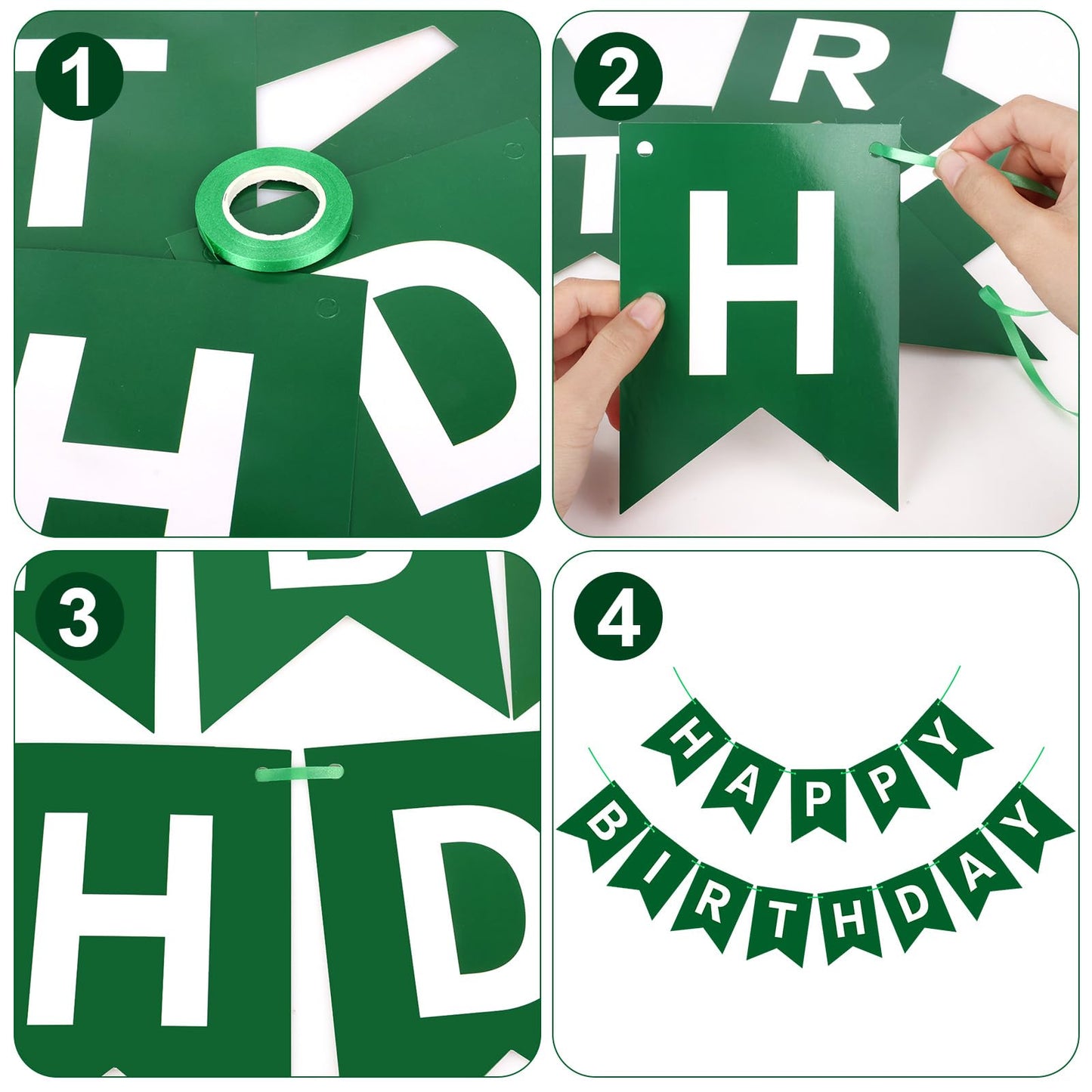 Waenerec Dark Green Birthday Banner - Paper Bunting Garland for Kids & Women Party Decorations