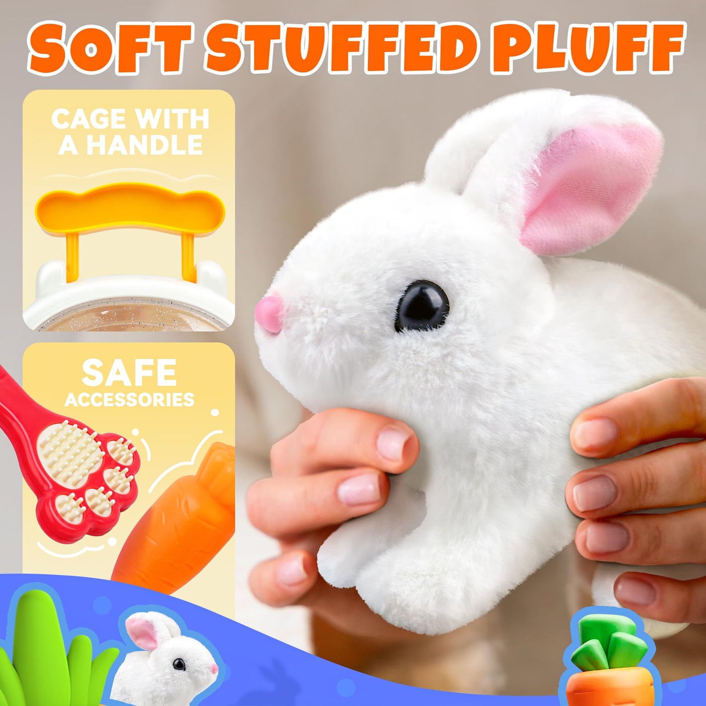 Smilesskiddo Jumping Rabbit Toys For Girls - Electronic Hopping Bunny With Wiggle Ears Twitch Nose, Storage Cage And Accessories