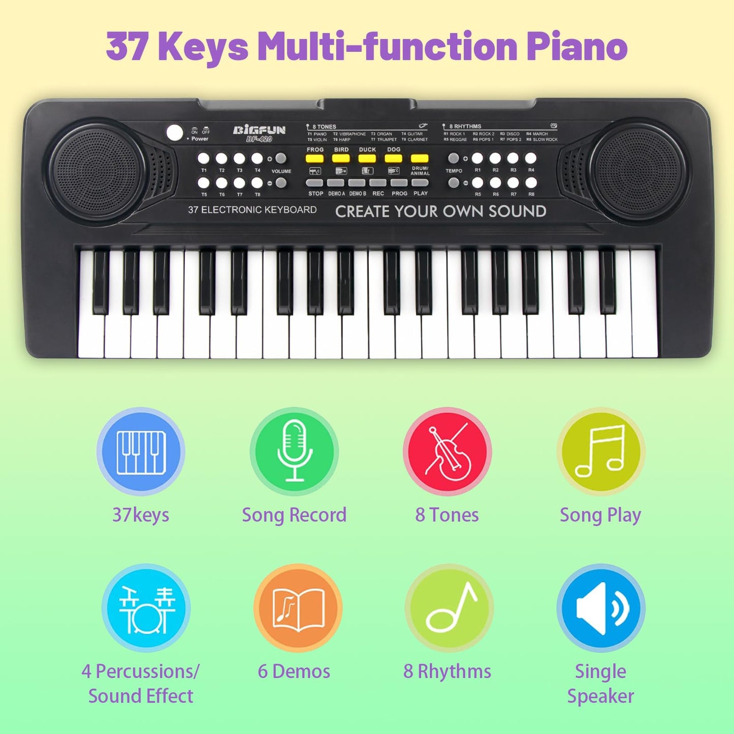 Heepuew Kids Piano Keyboard, 37 Keys Portable Music Keyboard Electric Piano Toys For Children, Educational Instruments Toddler K