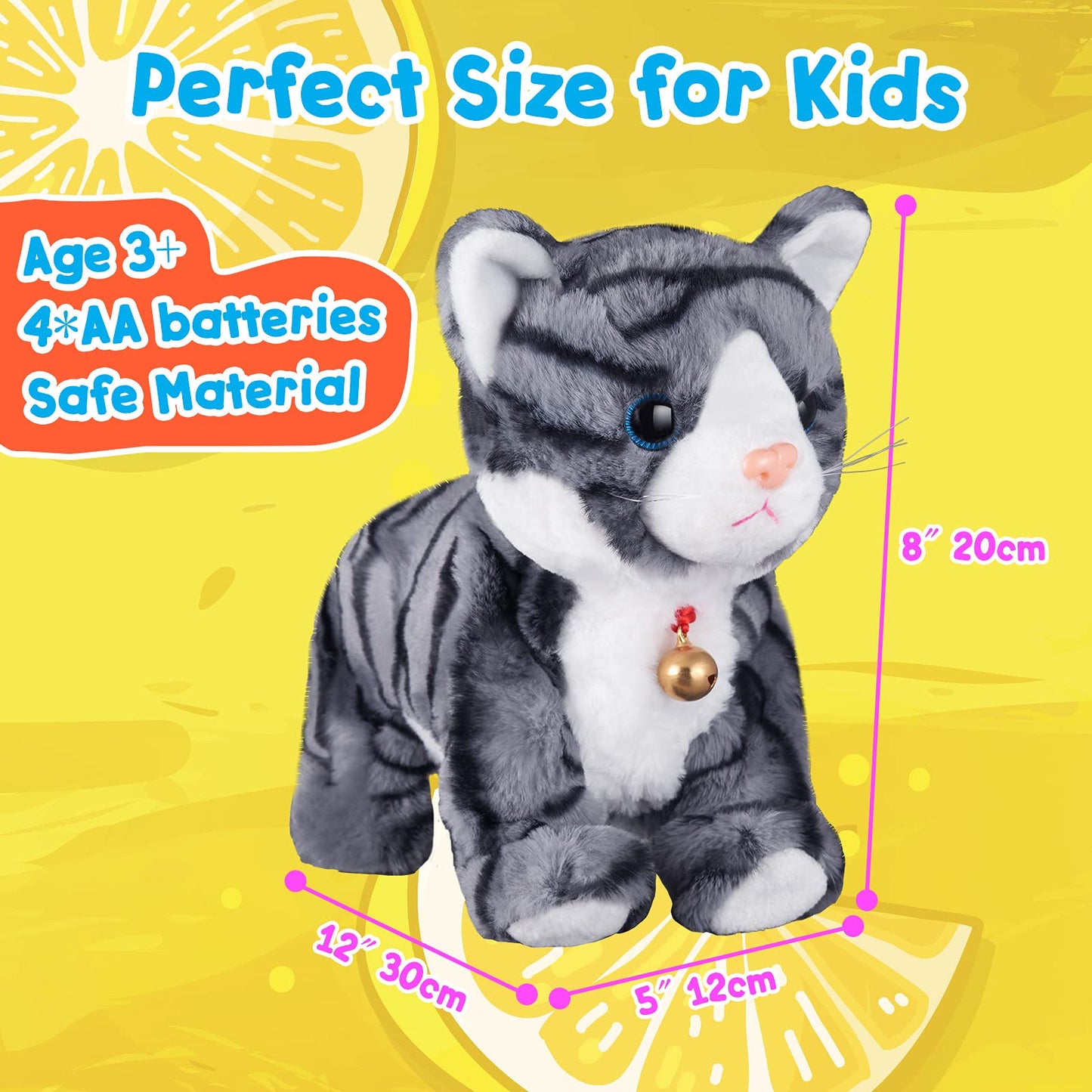 Pattern Gray Robotic Cat Toy For Kid That Move And Meow Purrs Touch Control Kitten Toys Animated Realistic Kitty Toys Kitten Robot Toy For Halloween Birthday H:12'