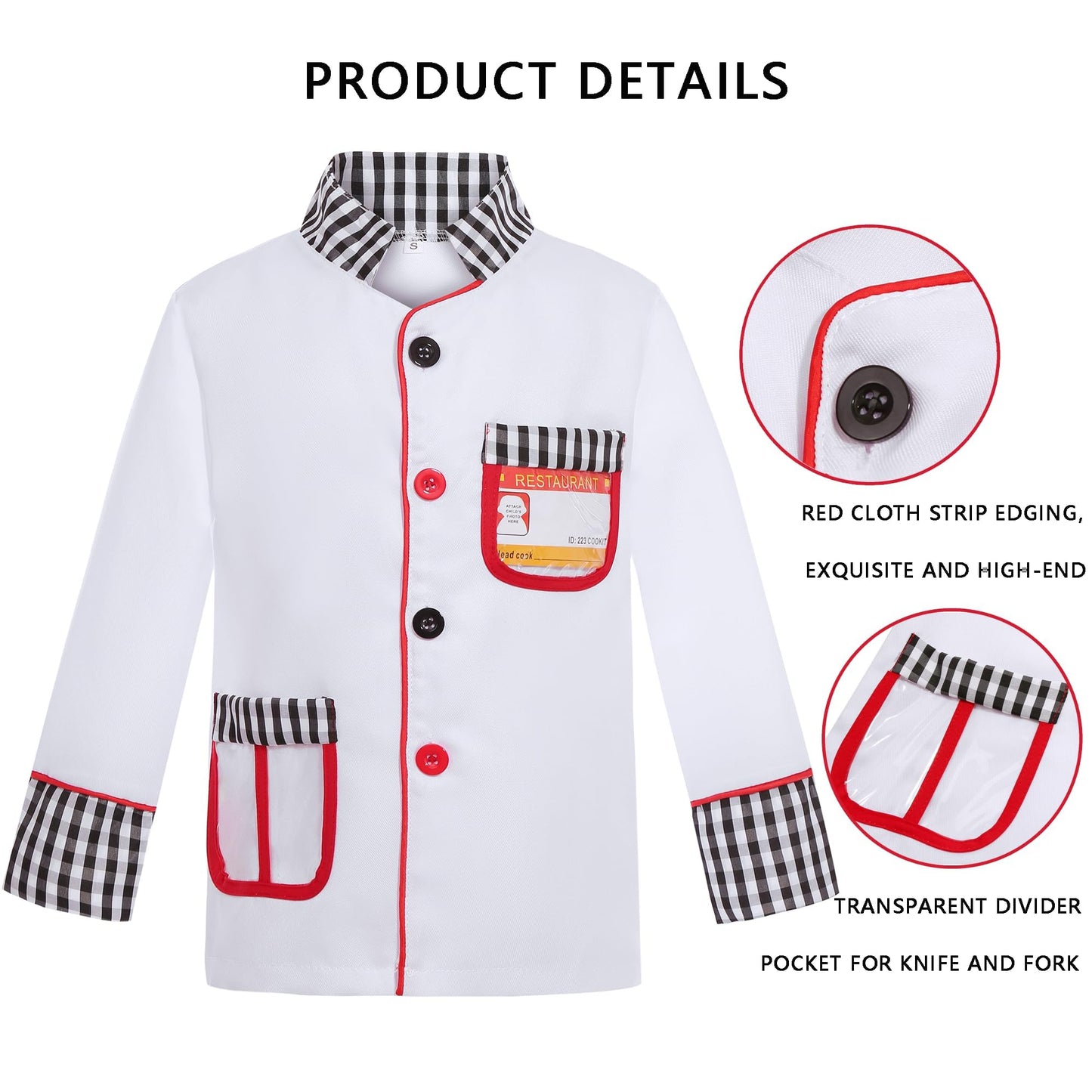 KAKALVER Kids Chef Costume Pretend Chef Outfit Restaurant Dress Up for Cooking Playing, Halloween