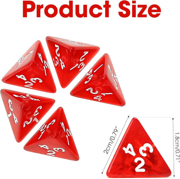 60PCS Red Four Sided D4 Dice for D&D TRPG Cup Games, Multi Gem Polyhedral Triangular Mini Acrylic Dice Set Suitable for Board Ta