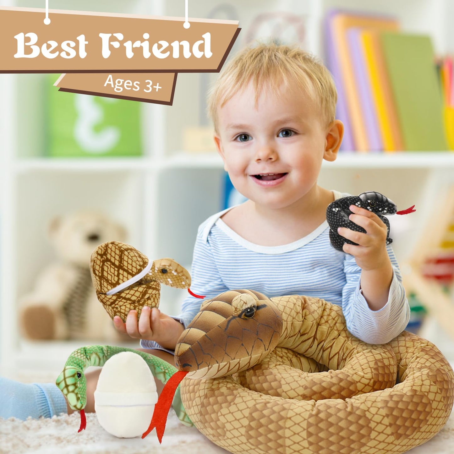 Tezituor Snake Stuffed Animal With Babies,80' Long Brown Boa Constrictor Mommy Snake With 3 Cute Babies & 2 Eggs Plush Snake Toys Birthday Gifts For Boys Girls