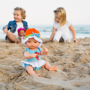 Miniland Doll Clothes For 11'', 12'', 13'' Baby Dolls, Checked Romper, Cap, Shirt, Summer Doll Clothing, Fits American Girl, Cor