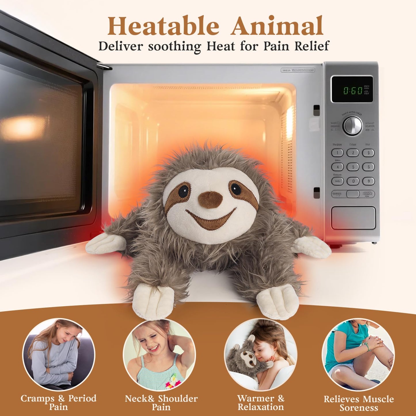 Sloth Stuffed Animals Microwavable Stuffed Animal Adorable Fluffy Sloth Plush for Warmth & Comfort Heatable & Coolable Lavender Scent Toy Cute Soft Plushie Gifts for Kids mature-themed & Children Boy Girls