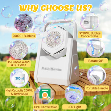 LLESSOO Bubble Machine for Kids Toddlers Parties, Automatic Bubble Blower Machine, Bubble Toys 20000+ Bubbles/Min, Battery Opera