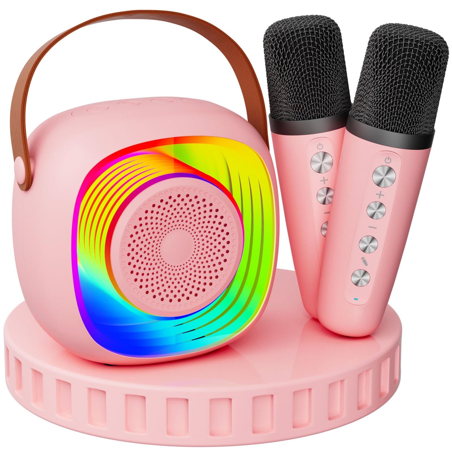 Karaoke Machine For Kids, Mini Portable Bluetooth Karaoke Speaker With 2 Wireless Microphones And Lights, Birthday Gifts For Gir