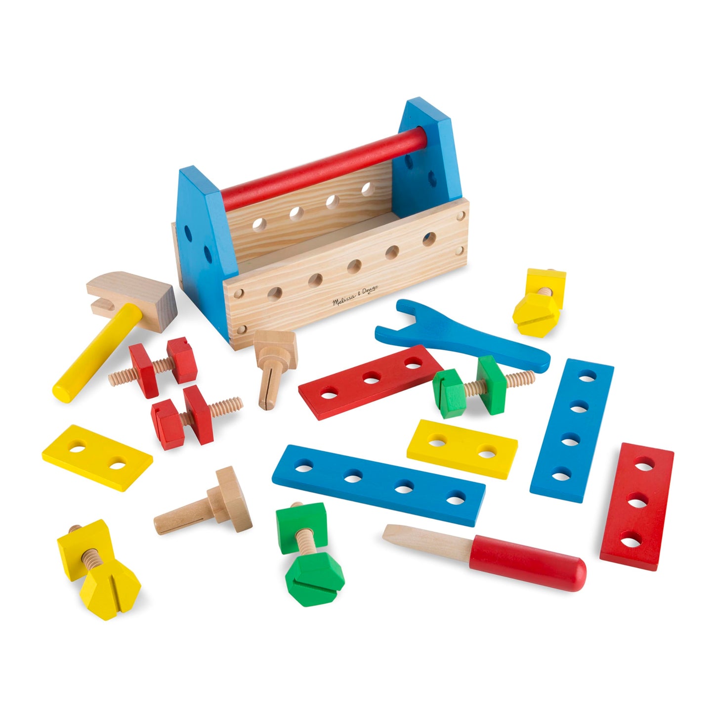 Melissa & Doug Take-Along Tool Kit Wooden Construction Toy (24 pcs), Multicolor, 10.0 x 5.55 x 4.75