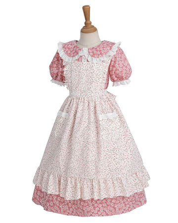 Nuoqi Colonial Costume Girls Prairie Pioneer Dress Laura Ingalls Wilder Costume With Apron Pink, 10-12