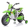 AOKOY Electric Dirt Bike for Kids, 12V Rechargeable Motorcycle, Large, Green, with Training Wheels, Music, Shock Absorber, 2 Speeds