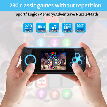 LUHYAUAN 16 Bit Handheld Game Console - 230 Classic Retro Games, USB Rechargeable, 3 Portable Gaming System for Kids Ages 4-12, Blue