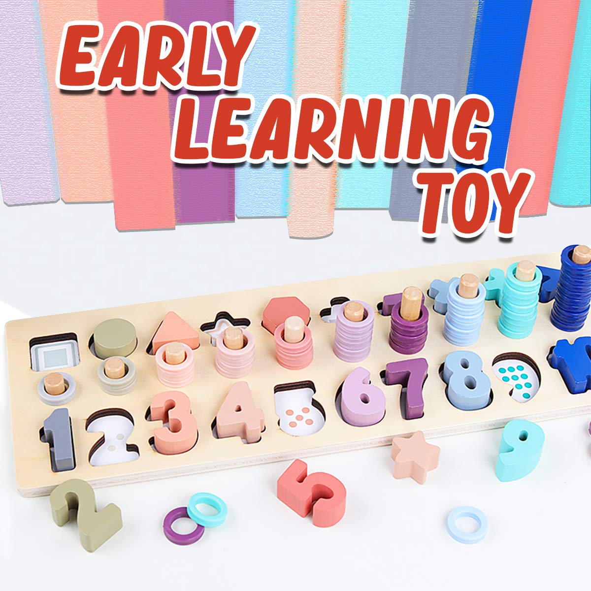 Cozybomb™ Wooden Number Puzzle For Kids - Montessori Toys For 1 Year Old Toddlers Learning Age 3 4 5 Years Old - Wooden Counting Blocks Sorting Toys Shape Block Educational Toys Preschool Stacking Toy