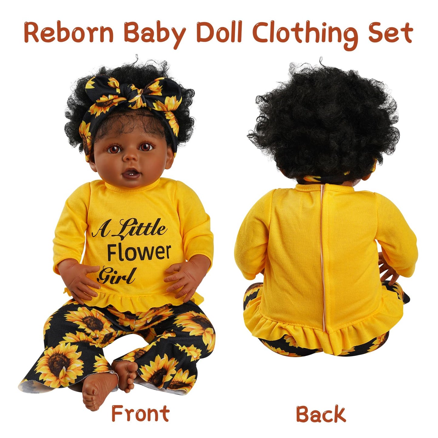 Babeside 3 Pcs Reborn Baby Doll Clothes For 17-22 Inch Dolls, Sunflower Baby Doll Outfit Accessories Set With Headband For Realistic Baby Dolls Girls