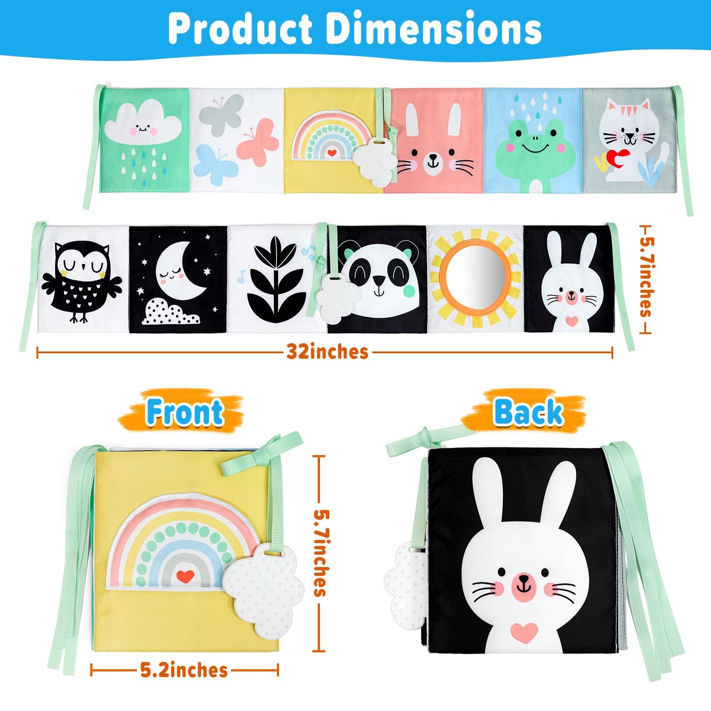 Okooko Black And White Baby Book - High Contrast Baby Toy For 0-6 Months - Soft Book For Tummy Time, Crib, Stroller - Montessori Sensory Toy For Early Education