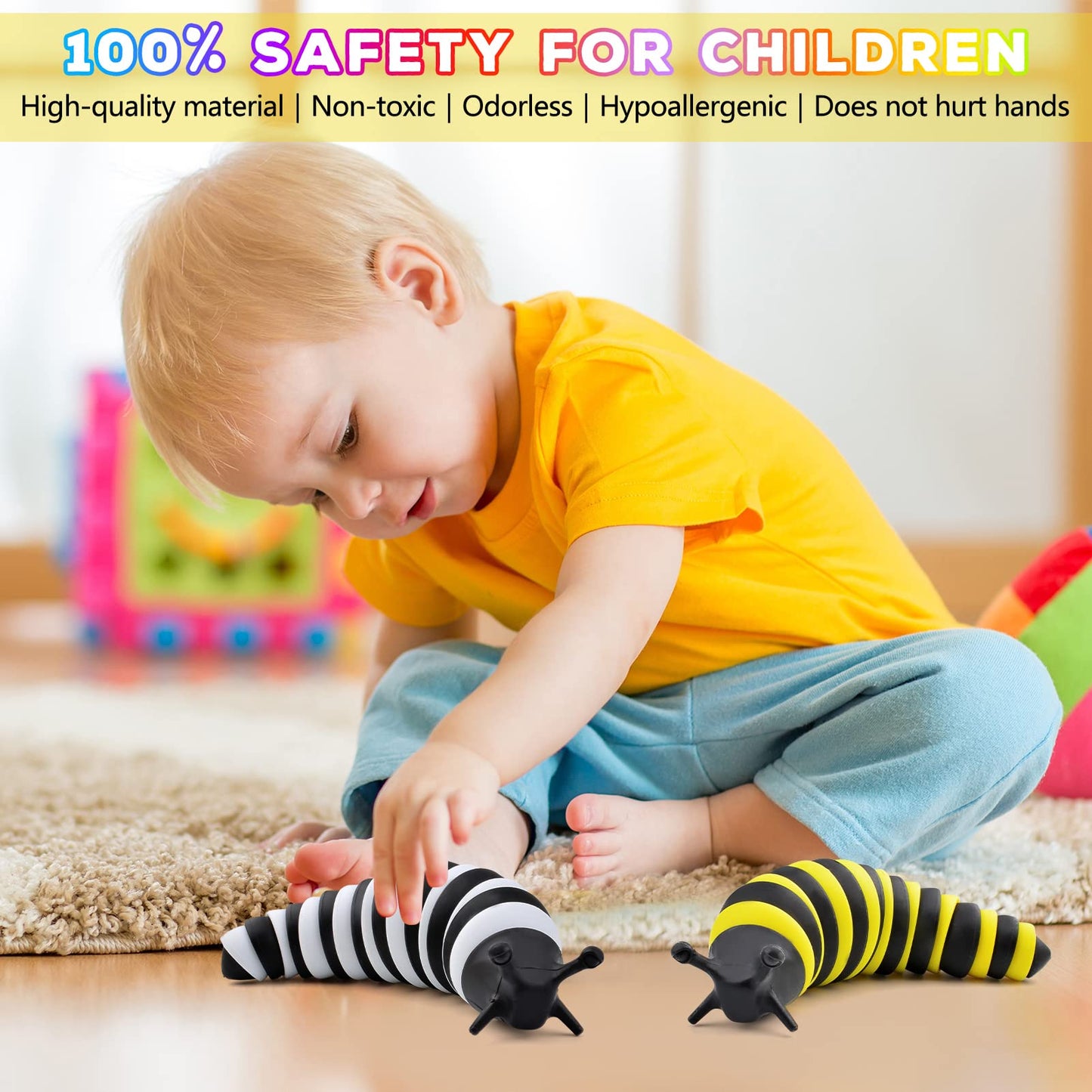 Cevioce Fidget Slug Toy, Sensory Slug Fidget Toy For Kids & Adults, 2 Pcs Cute 3D Articulated Sensory Toys - Can Be Spliced, Saf