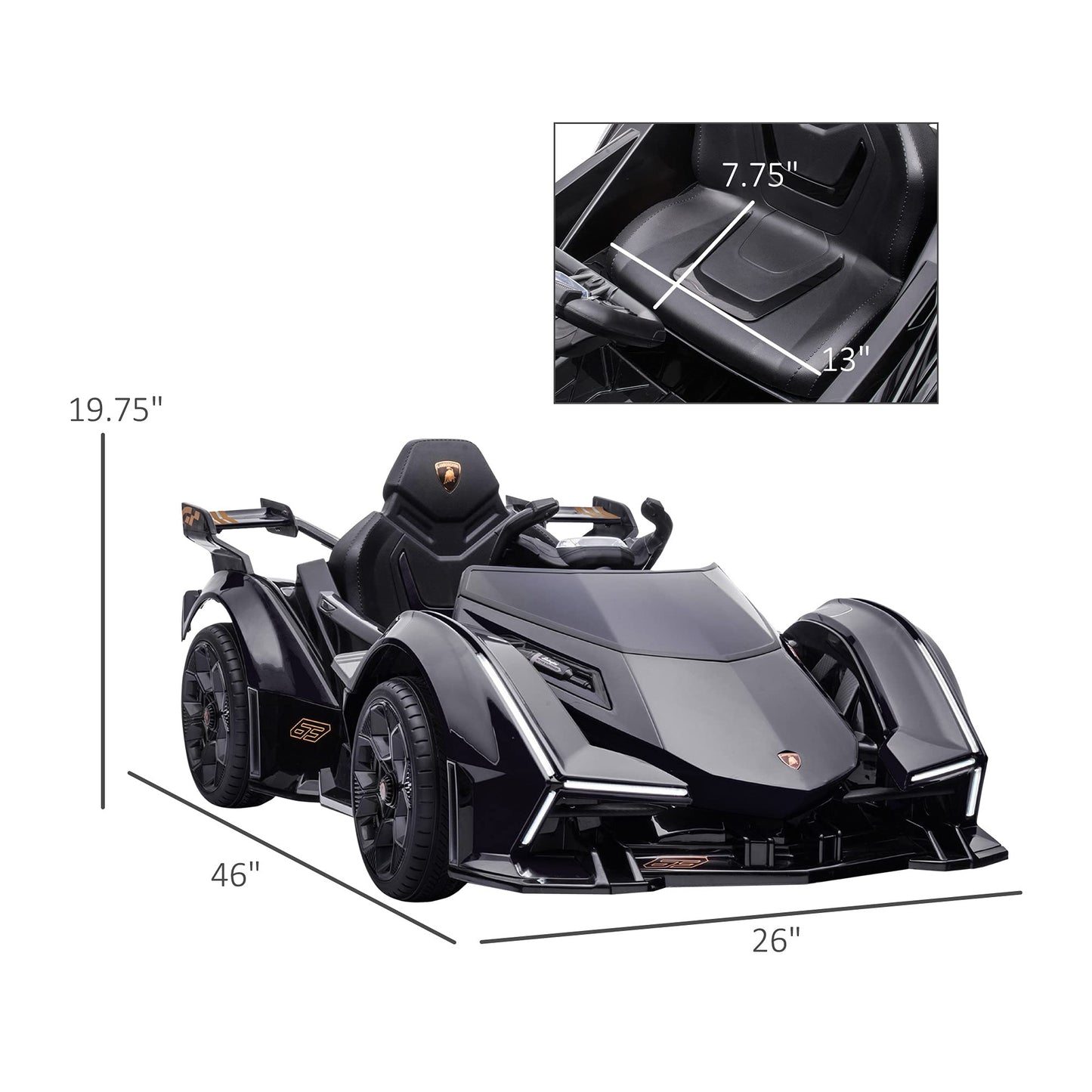 Aosom 12V Electric Ride-On Car, Licensed Lamborghini V12 Vision Gran Turismo Battery-Powered Ride-On Toy With Remote Control, Bluetooth, Music, Led Lights, For 3-6 Year Old Boys And Girls, Black
