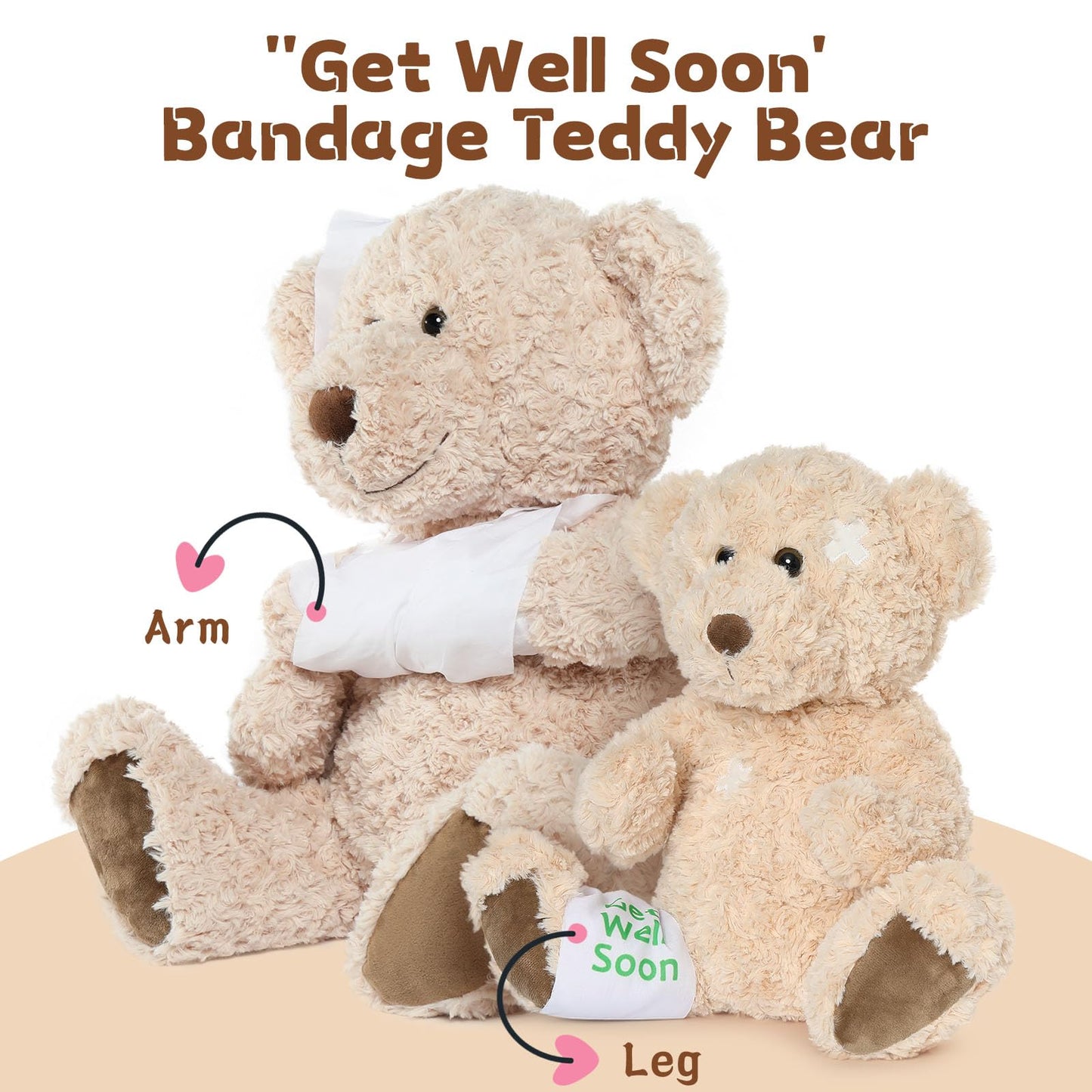Muiteiur Get Well Soon Teddy Bear Stuffed Animal Big Speedy Recovery Teddy Bear Gifts For Kid Adult After Surgery Soft Bandage Plush Bear, 25.6 Inch