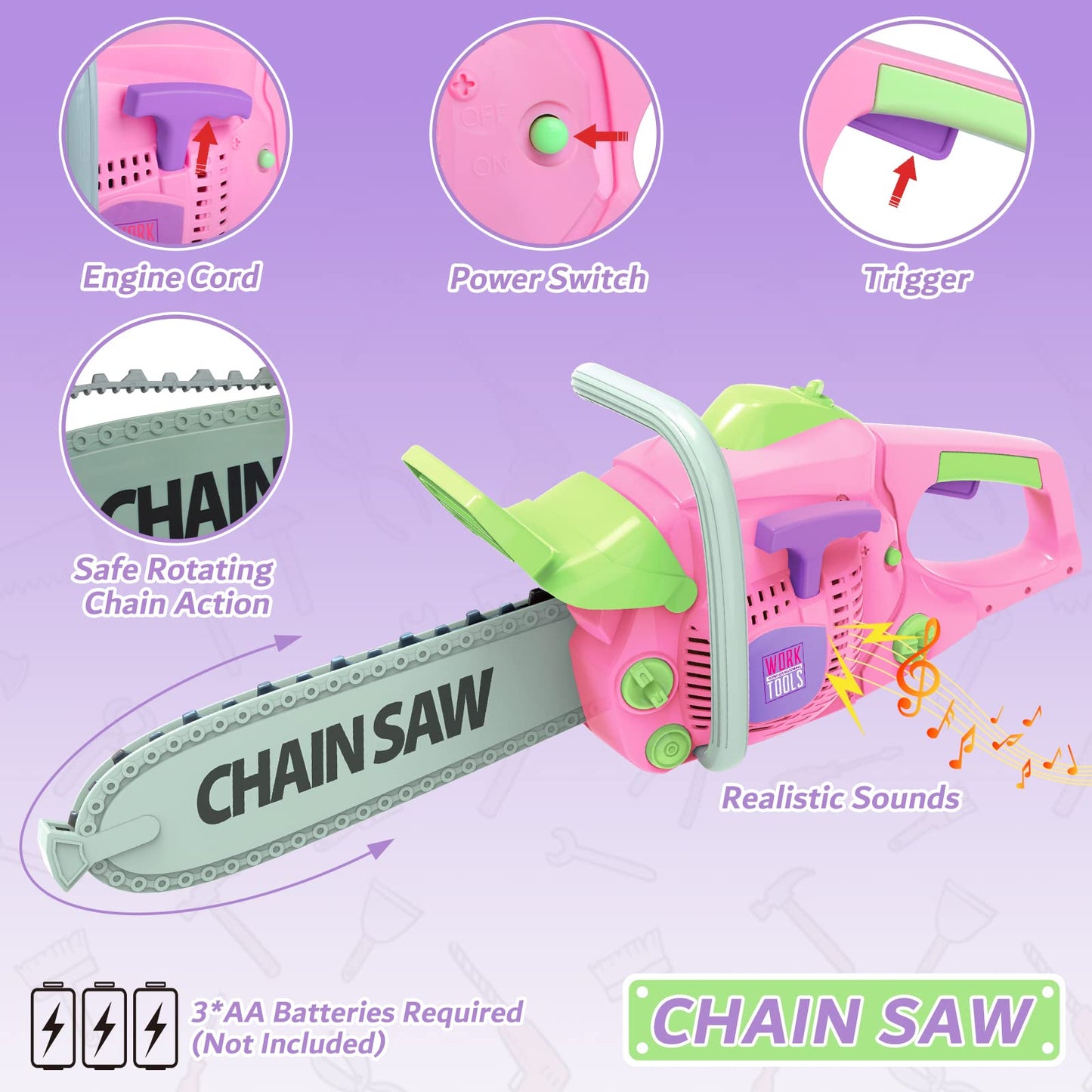 Kids Tool Set for Girls - Toddler Tool Set with Toy Chainsaw, Electric Toy Drill, Pretend Play Construction Tools Toy Gifts for
