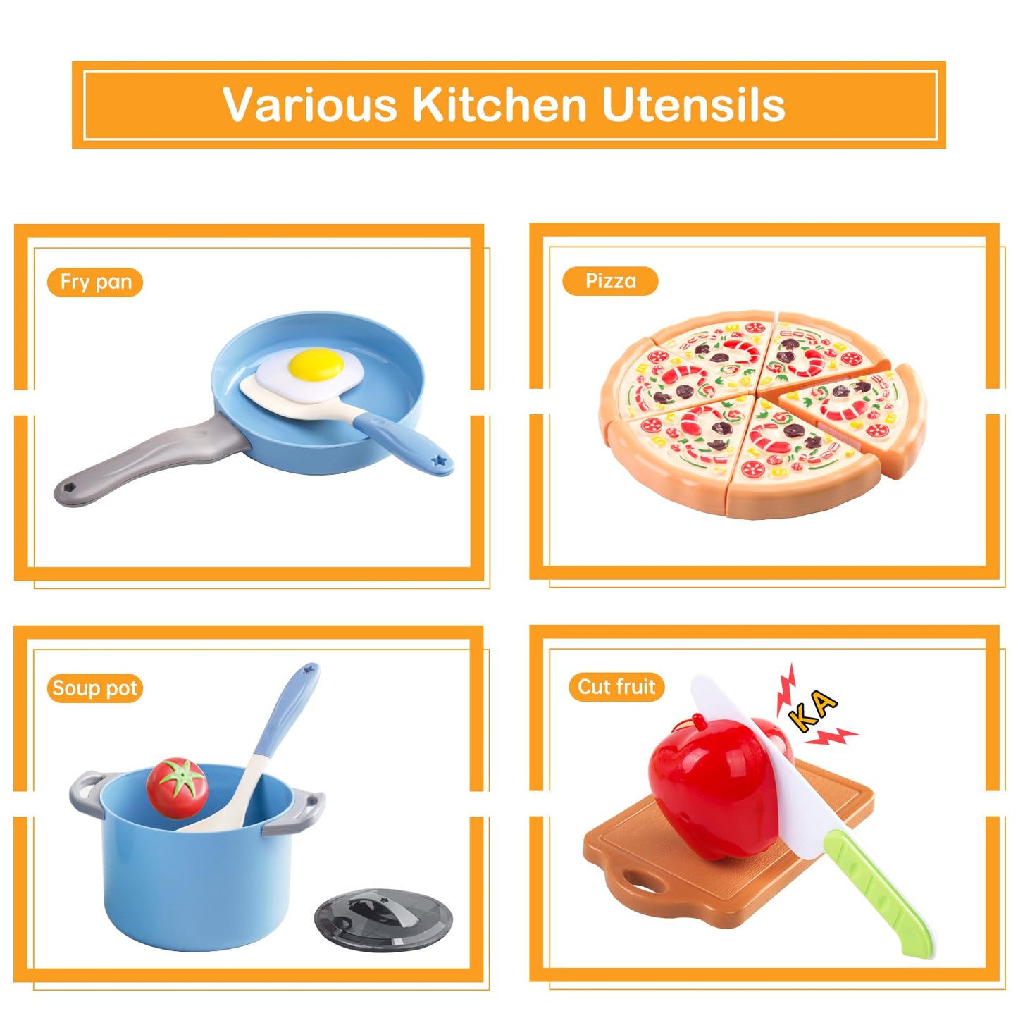 JokerKing 150Pcs Kitchen Playset, Toddlers Pretend Cooking Cookware Accessories, Food, Picnic Blanket, Fruits, Veges, 2Pack Shop