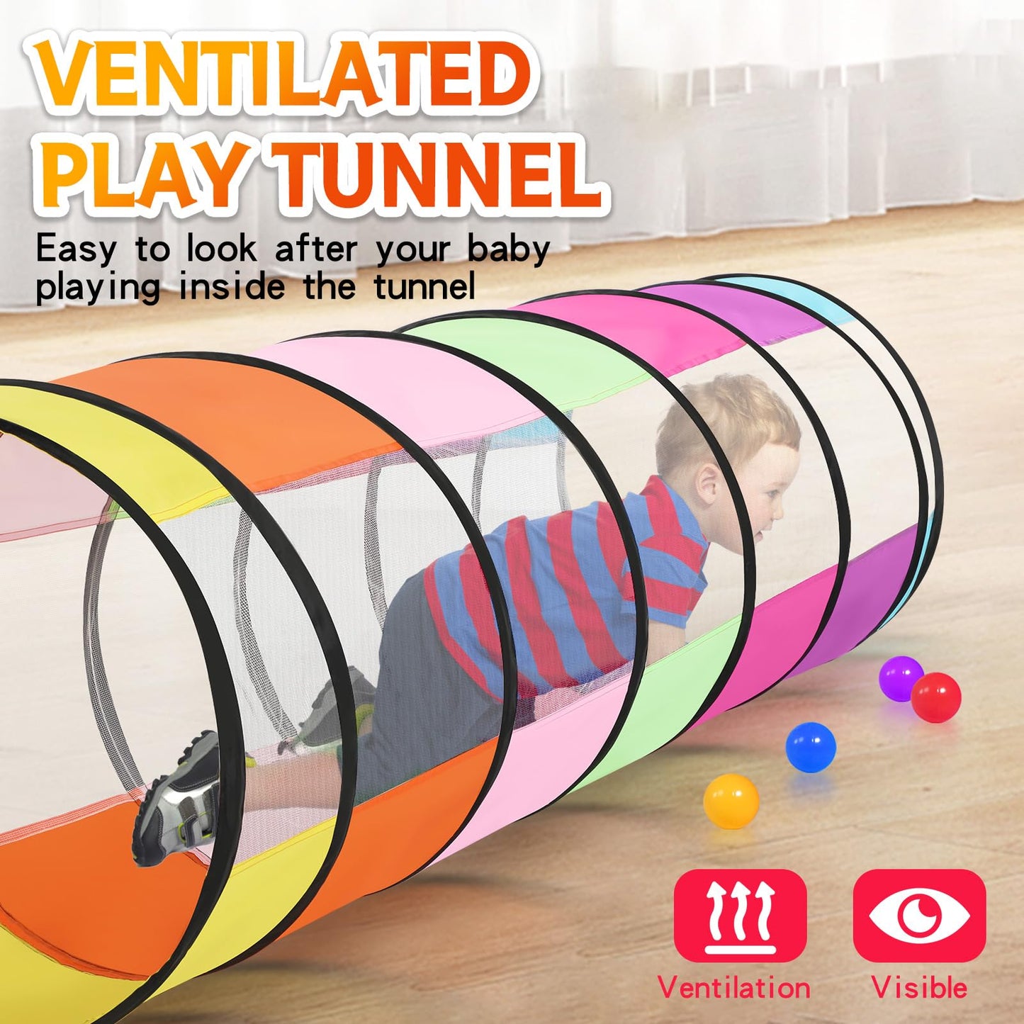 Colorful Baby Play Tunnel For Toddlers With 2 Mesh Sides, Kids Crawling Tunnel Play Tent Pop Up Toddlers Tunnel, Cat Tunnel For